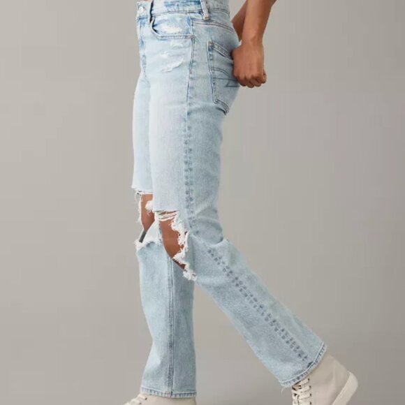 AE Stretch Super High-Waisted Ripped Ankle Straight Jean - Picture 3 of 8